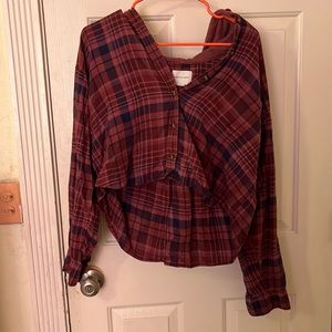 American Eagle cropped flannel with hoodie